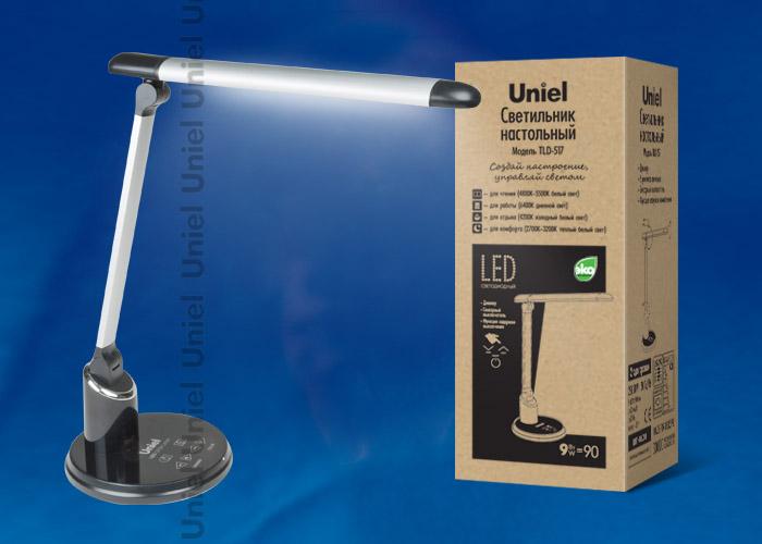 Настольная лампа Uniel TLD-517 Silver-Black/9W/LED/900Lm/6 режимов в диапазоне 2700-6400K/Dimmer