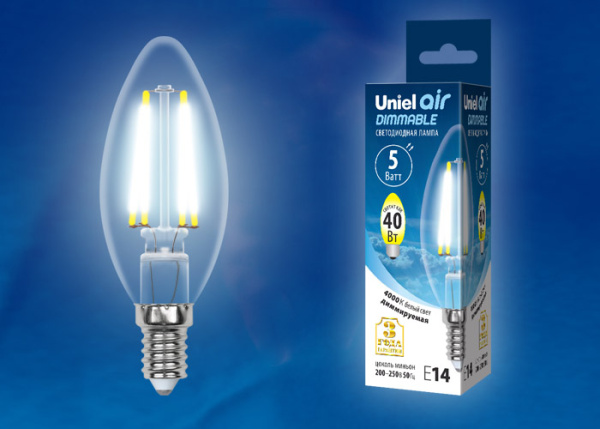 Лампа светодиодная диммируемая форма свеча UL-00002862 LED-C35-5W/NW/E14/CL/DIM GLA01TR